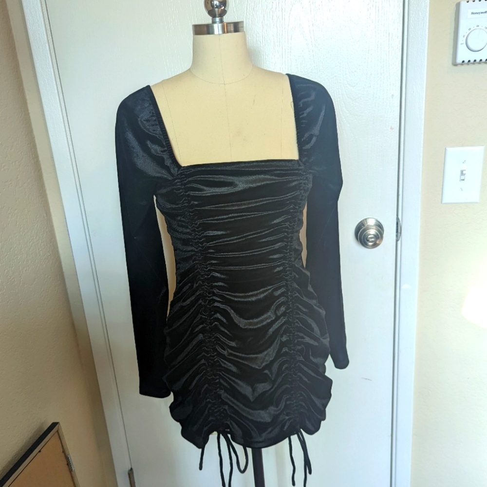 Wild Fable Black Velvet Ruched Dress